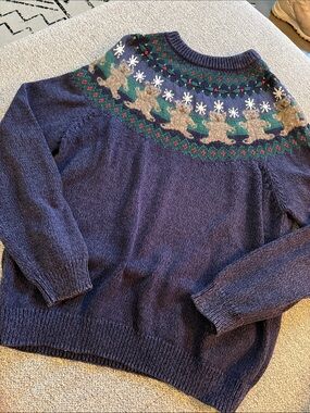 Northern Reflections Navy Crewneck Fair Isle Sweater with Bears